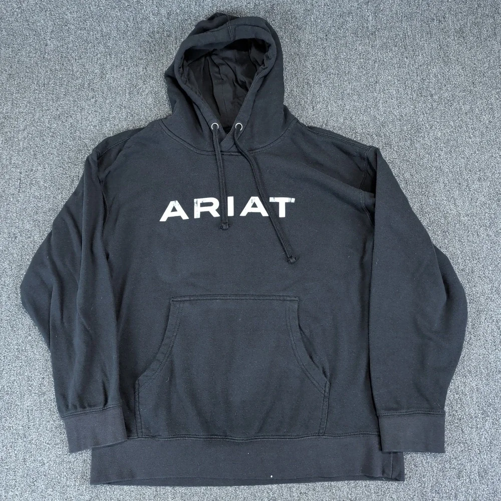 Ariat Western Americana Flag Graphic Hoodie Men Medium Black Pullover Sweatshirt